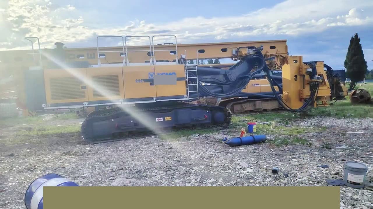 Used SANY SR275E hybrid-electric rotary drilling rig on a foundation jobsite