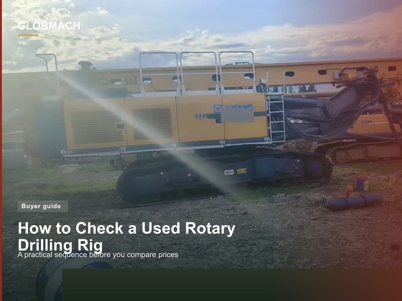 Used XCMG XR240E rotary drilling rig in a machinery yard