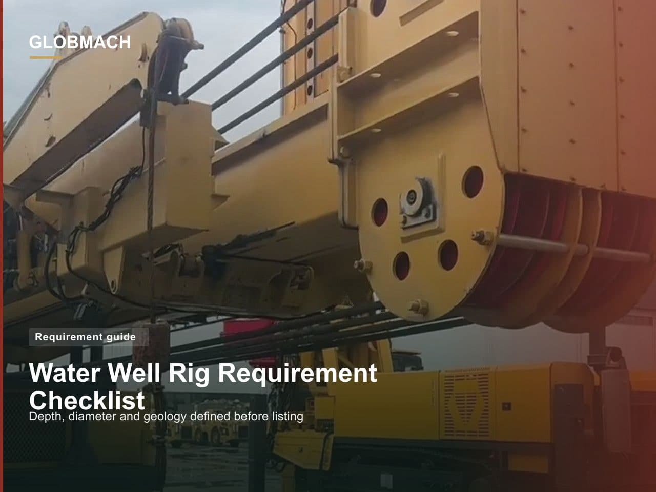 Crawler water-well drilling rig viewed from the drilling assembly