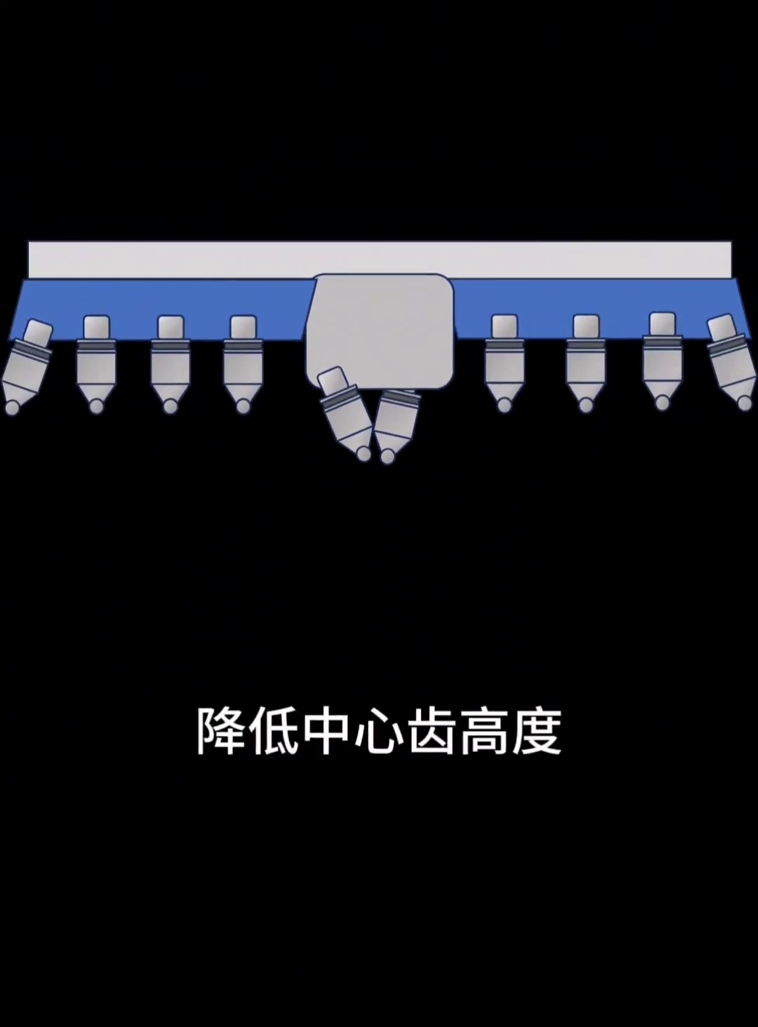 Centre-tooth height shown on a double-bottom drilling bucket